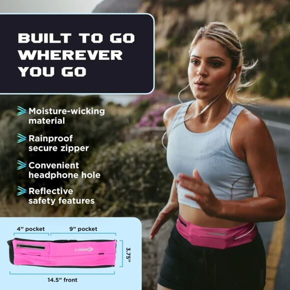 E Tronic Edge Running Belt - Unisex, Phone Holder Waist Belts w/Reflectors Gray - Picture 5 of 6